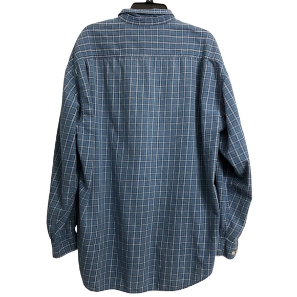 Vintage 90s Gap Flannel Shirt Mens L Blue Plaid L/S Cotton Button Down - Picture 6 of 7